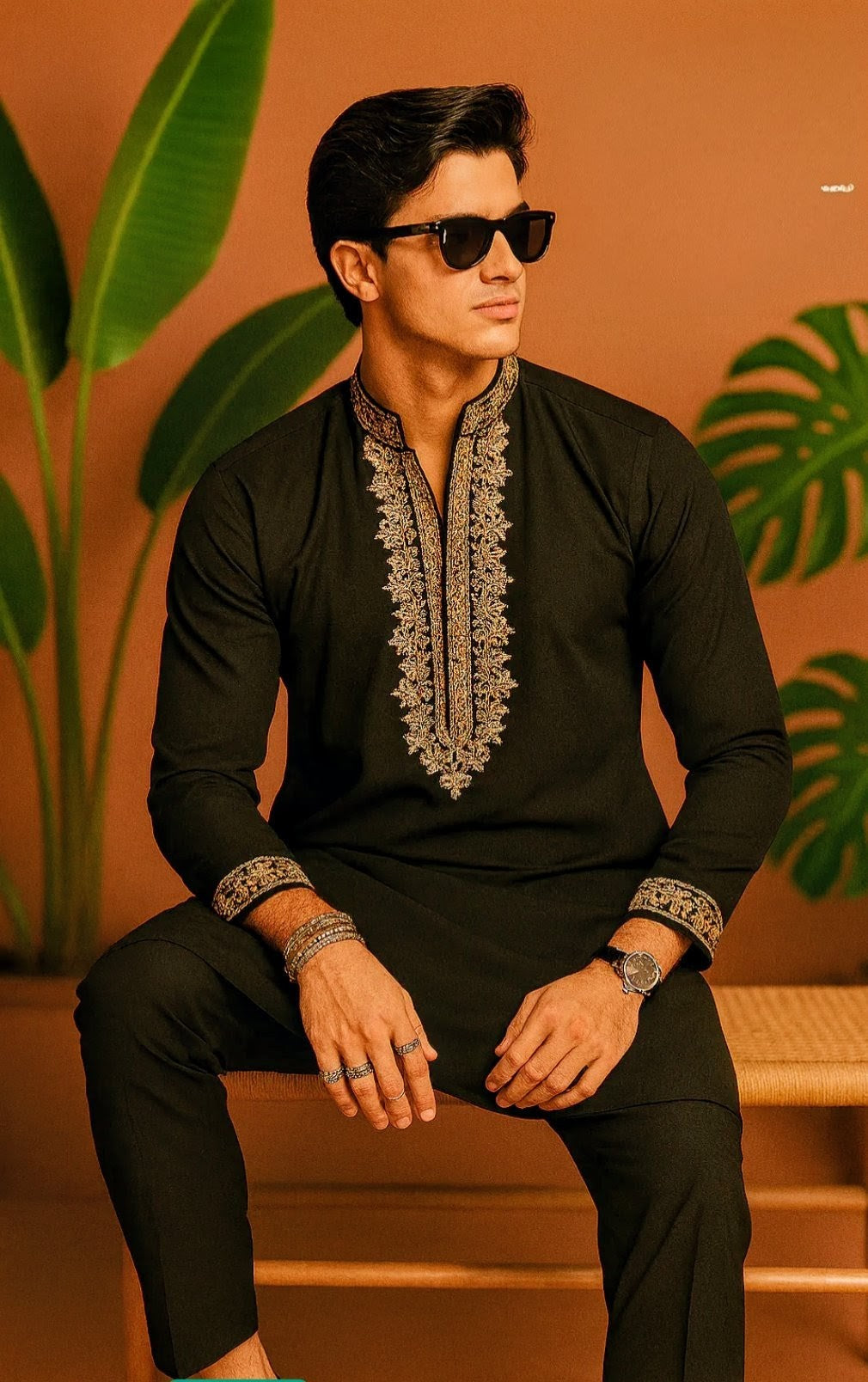 Black Embroidered Kurta Pajama Set